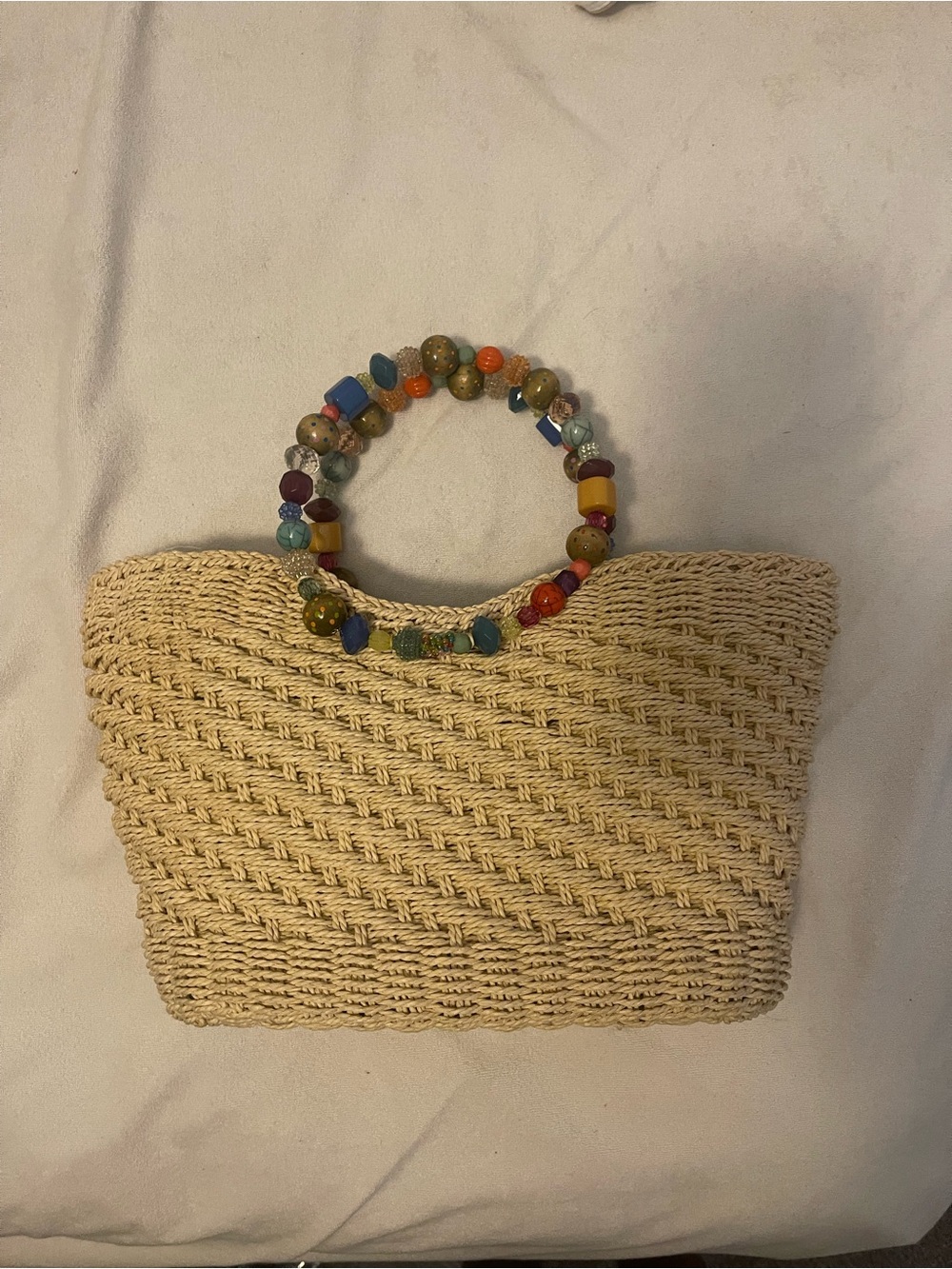 Cappelli Straworld Straw Tote with Multicolor Beaded Handles